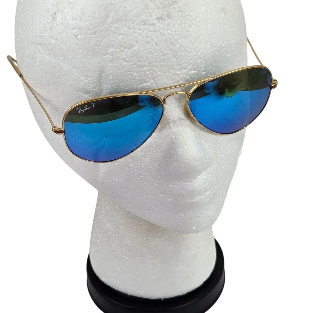 Ray-Ban Aviator RB3025 Blue Flash Polarized Lens w Gold Frame 58 mm Case & Cloth